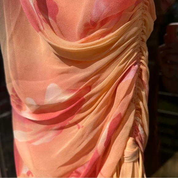 Vintage Shelli Segal Peach Silk Dress by Laundry Size 4 | Watercolor Gown - Picture 5 of 12